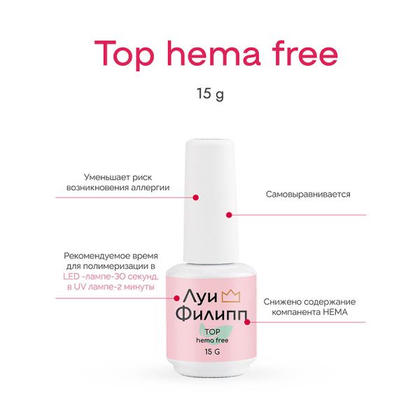 Луи Филипп Топ для гель лака без липкого слоя, Top Hema Free, 15мл