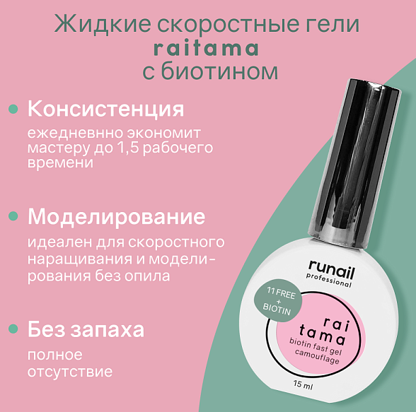 Ru Nail, Гипоаллергенный скоростной гель raitama, 15 мл №8266