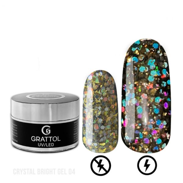 Гель со светоотражающим крупным глиттером GRATTOL GEL CRYSTAL BRIGHT 04, 15мл