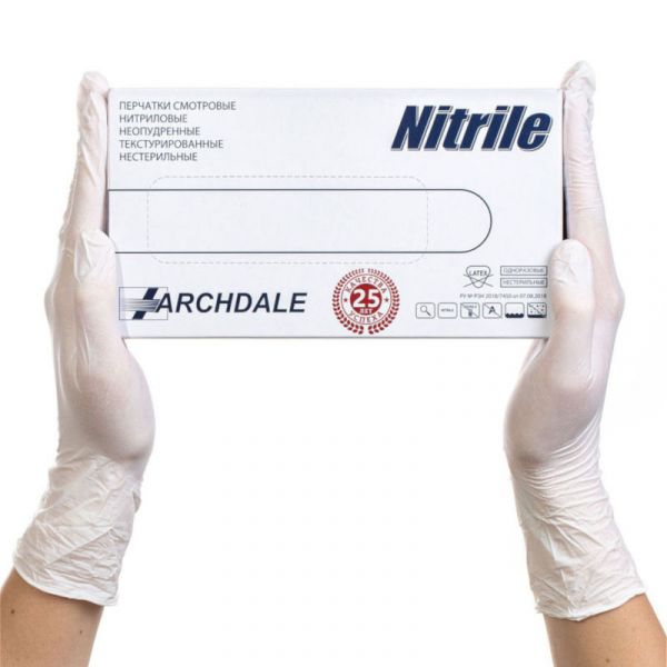 Archdale NitriMax, Перчатки нитриловые, неопудренные, размер М, (цвет белый), 50 пар