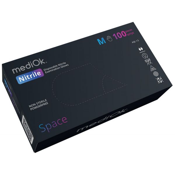 mediok.перчатки нетрил неопудренные черные  50шт.