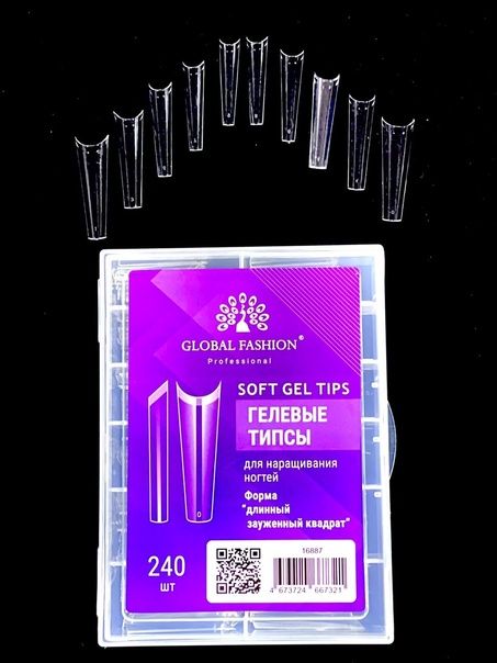 Гелевые типсы GLOBAL FASHION, форма "Длинный зауженный квадрат" 240шт